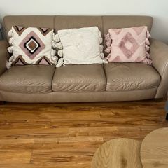 leather sofa and cushions