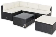 Polyrattan Lounge Set XL with Cushions Cushions Table Glass Top Garden Sofa Garden Furniture Corner Lounge