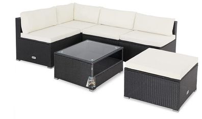 Polyrattan Lounge Set XL with Cushions Cushions Table Glass Top Garden Sofa Garden Furniture Corner Lounge