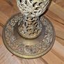 A Beautiful Old Hollywood Regency Brass Filigree Plant Stand Ornate Scrollwork features intricate, ornate pierced cut-work in a circular design Image 2