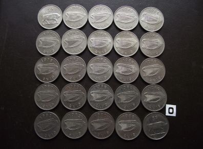 25 Irish 5 pence coins (1976-1990) Nice Condition!