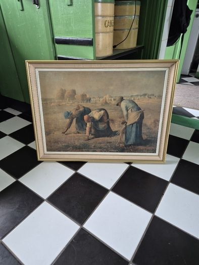 Large Retro Vintage Mid Century large original framed Print on board  of The Gleaners by Jean-Francois Millet