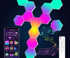 Hexagon Lights Gaming with Remote & App Control, 12 Pack RGB Led Hex Light Panels, Geometry Night Lamp DIY Hexagon Smart Wall Lights Sync to Music for Room Bar Decor Gaming Setup