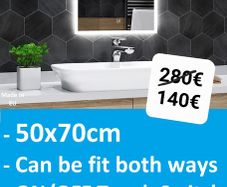 LED Bathroom Mirror 50x70cm Touch Switch Cold Cool Light Bright Makeup Cosmetic Vanity