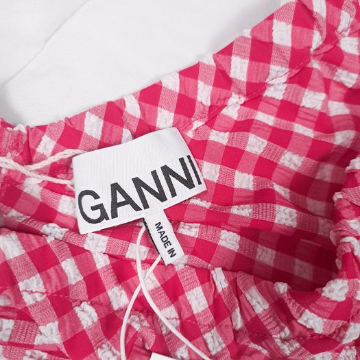Ganni Red Pink White Gingham Check Ruched Tube Top 20UK/48EU