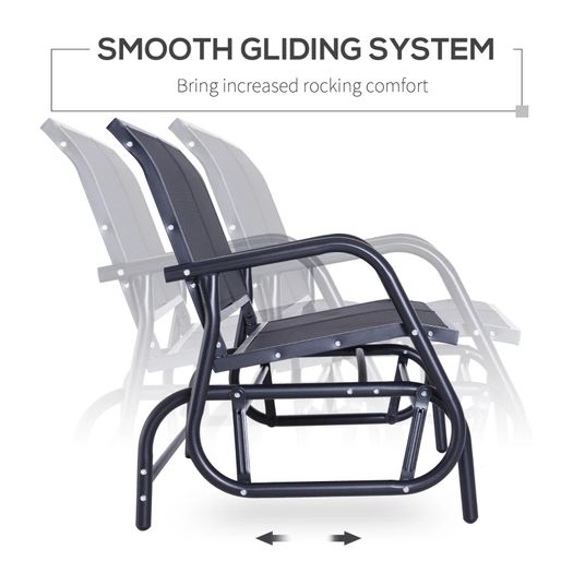 Outdoor Glider Bench, Patio 2 Seater Swing Gliding Loveseat w/ Power-Coated Steel Frame, Mesh Seat and Armrests, for Backyard Garden Porch, Black