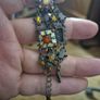 Vintage Bracelet Decorated with Faux Turquoise and Crystals on Bronze Image 4