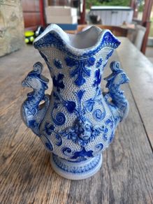 Antique 1880s Westerwald salt glazed German pottery, vase, no damage, post 15e