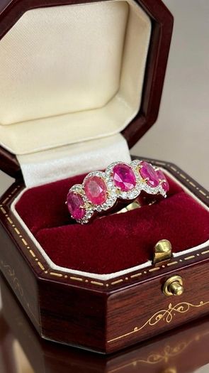 Silver Harry Ivens Designer Ring   925 Gold Plated Silver  Natural Zambian Rubies  White Zircons