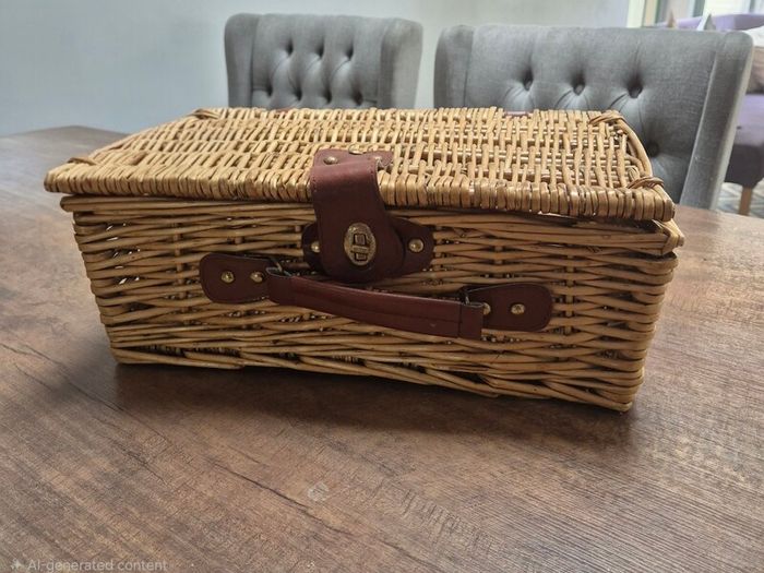 Classic Wicker Picnic & Hamper Basket with Leather Straps