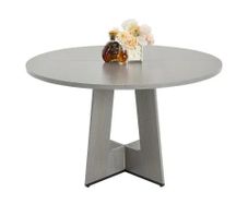 47 inch Wood Table for 4-6 Person, Farmhouse Circle Dinner Furniture, Rustic Leisure Tables with Thick Wooden Legs, for Home Kitchen Living Room, Grey Only Table