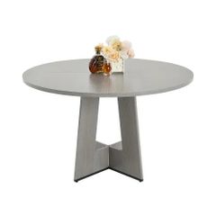 47 inch Wood Table for 4-6 Person, Farmhouse Circle Dinner Furniture, Rustic Leisure Tables with Thick Wooden Legs, for Home Kitchen Living Room, Grey Only Table