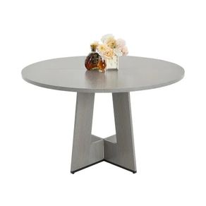 47 inch Wood Table for 4-6 Person, Farmhouse Circle Dinner Furniture, Rustic Leisure Tables with Thick Wooden Legs, for Home Kitchen Living Room, Grey Only Table