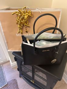 Michael Kors Mercer Large Pebbled Leather Accordion Satchel Tote Black