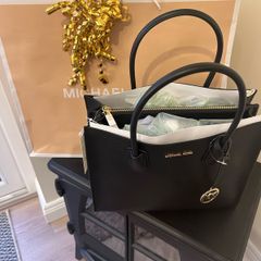 Michael Kors Mercer Large Pebbled Leather Accordion Satchel Tote Black