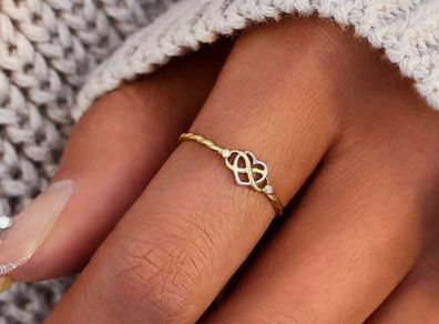 ALMORA S925 Silver Gold Plated Infinity Heart Ring - Size 9