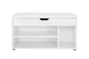 Padded shoe bench 3 compartments white shoe bench with seat cushion, 3 compartment chest, seat for shoe storage with seat, 2 steps, hallway furniture, white Maximum load capacity 150 kg