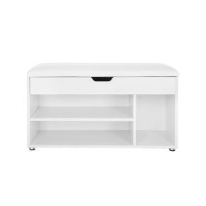 Padded shoe bench 3 compartments white shoe bench with seat cushion, 3 compartment chest, seat for shoe storage with seat, 2 steps, hallway furniture, white Maximum load capacity 150 kg