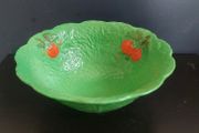 Superb Vintage Kitsch Fieldings Crown Devon Large Circular Green Lettuce Leaves Salad/Fruit Bowl with Fabulous Hand-Painted Tomatoes!! Circa 1930+