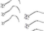 20 Gauge Curved Nose Studs Stainless Steel Nose Rings Cubic Zirconia Piercing Body Jewelry, Screw and L Bend Shape, 8 Pieces