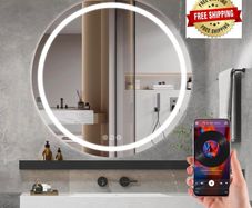 Bluetooth LED Bathroom Wall Mirror with LED Lights - 800mm Round Anti-Fog Vanity Mirror