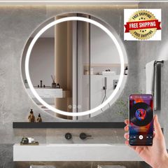 Bluetooth LED Bathroom Wall Mirror with LED Lights - 800mm Round Anti-Fog Vanity Mirror