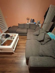 L couch, swivel love seat and large footstool
