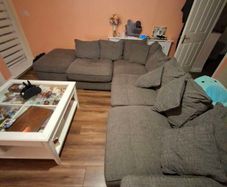 L couch, swivel love seat and large footstool