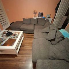 L couch, swivel love seat and large footstool