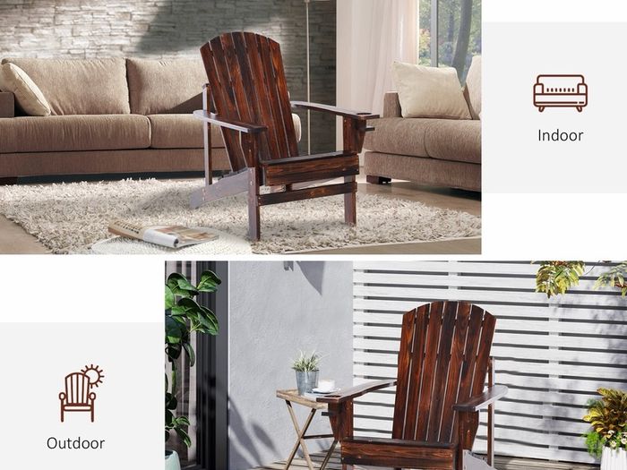 Outdoor Classic Wooden Adirondack Deck Chair with Cup Holder - Carbonized Color