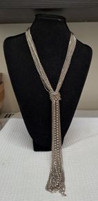 Silver Tone Multi-Chain Tassel Statement Necklace