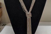 Silver Tone Multi-Chain Tassel Statement Necklace