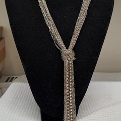 Silver Tone Multi-Chain Tassel Statement Necklace