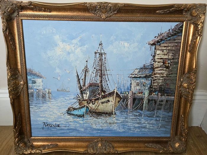 Oil painting of a Boat by Florence Wilkins Furst