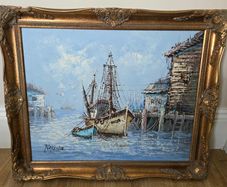 Oil painting of a Boat by Florence Wilkins Furst
