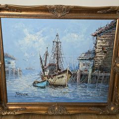 Oil painting of a Boat by Florence Wilkins Furst