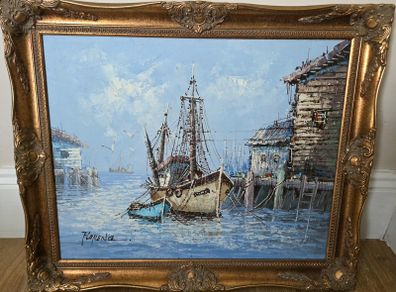 Oil painting of a Boat by Florence Wilkins Furst