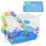 2 Tier Hamster Cage, Gerbil Cage with Handle, Exercise Wheels, Tunnel, Tube, Water Bottle, Dishes, Ladder, for Dwarf, Blue Image 3