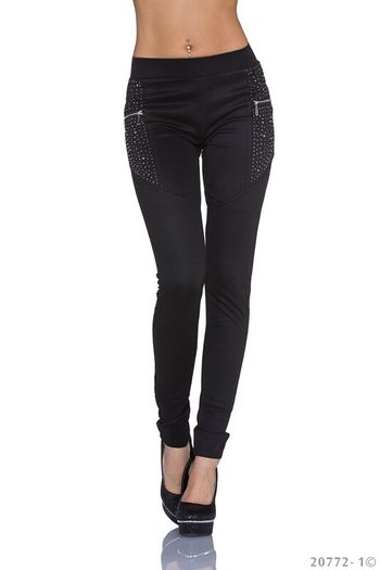 Black with zip and rhinestones leggins fits sm