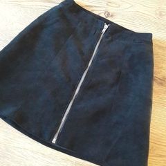 H&M black suede zipped skirt size uk6