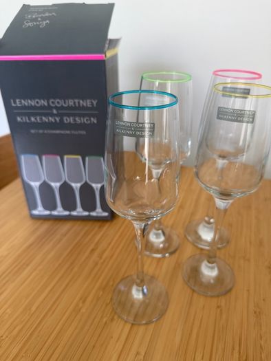 Lennon Courtney x Kilkenny Design Set of 4 Champagne Flutes. New in Box