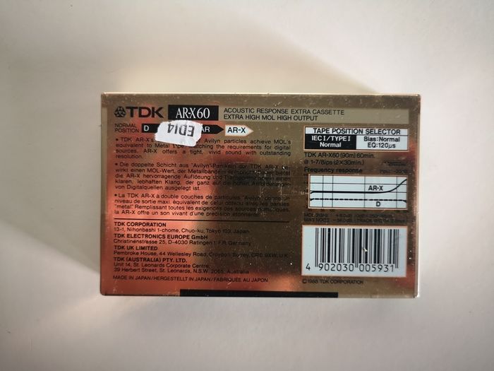 TDK AR-X 60 1988 Type 1 Blank Audio Cassette | Made in Germany | New & Sealed