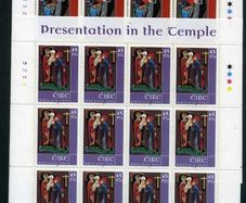 2001 Ireland Christmas (The Nativity, The Annunciation & Presentation in the Temple) Stamp Sheetlet Plate 1A1A1A1A Mint Never Hinged (MNH)
