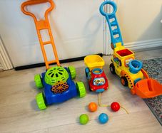 Vtech diggers and Smyths bubbles lawn mower