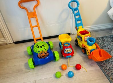 Vtech diggers and Smyths bubbles lawn mower