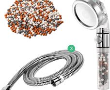 Shower Head Eco Power Original High Pressure Shower Head with Hose and Replacement Stones -3-in-1 Value Kit- with EcoStop Button for Non-Electric Showers Only