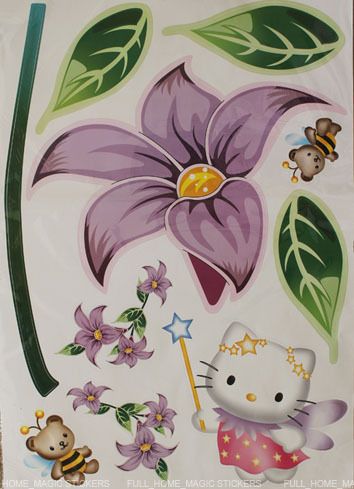 Large Hello Kitty and Flower Children Wall Stickers