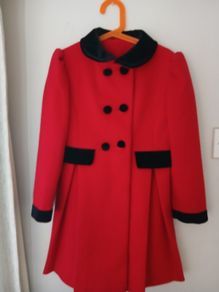 Red Christmas coat with black fur trim