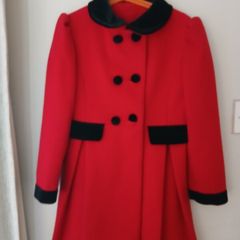 Red Christmas coat with black fur trim