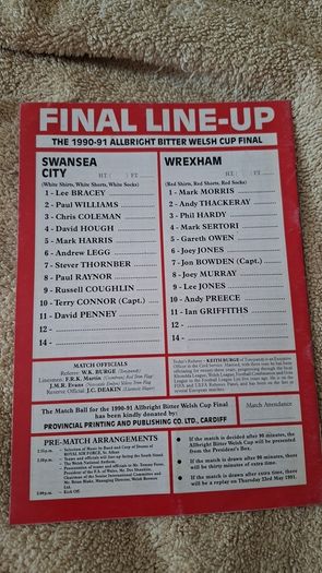 Swansea v Wrexham 1991 Welsh Cup Final match programme